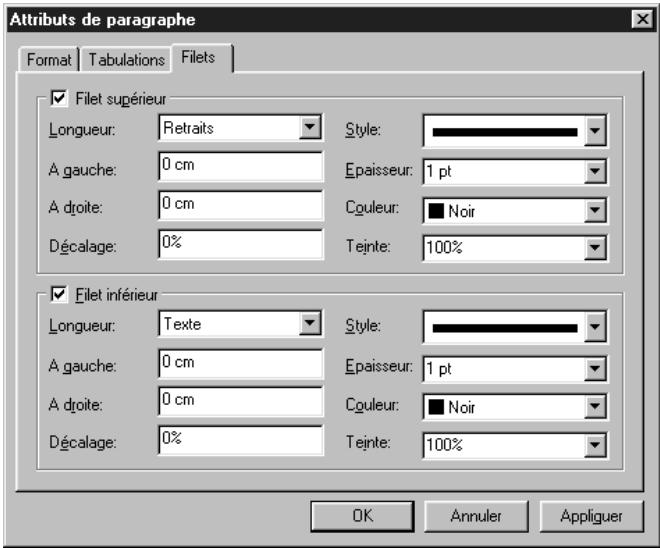QUARK XPRESS 5 - Définition DES FILETS INFÉRIÉURS ET SUPérieURS POUR DES PARAGRAPHES - 1
