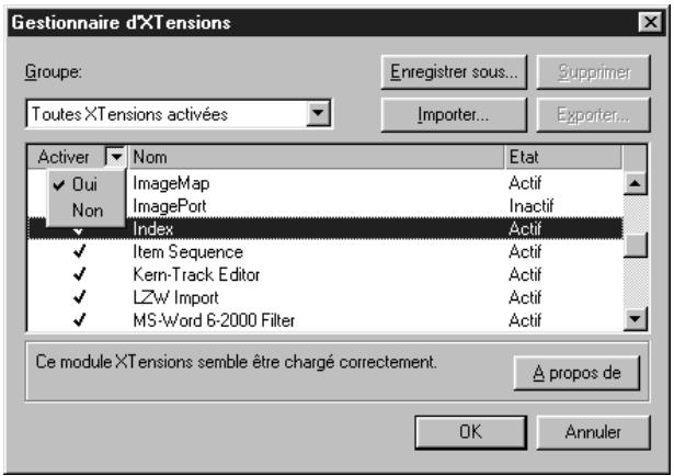 QUARK XPRESS 5 - CHARGEMENT DU MODULE QUARKXTENSIONS INDEX P - 1