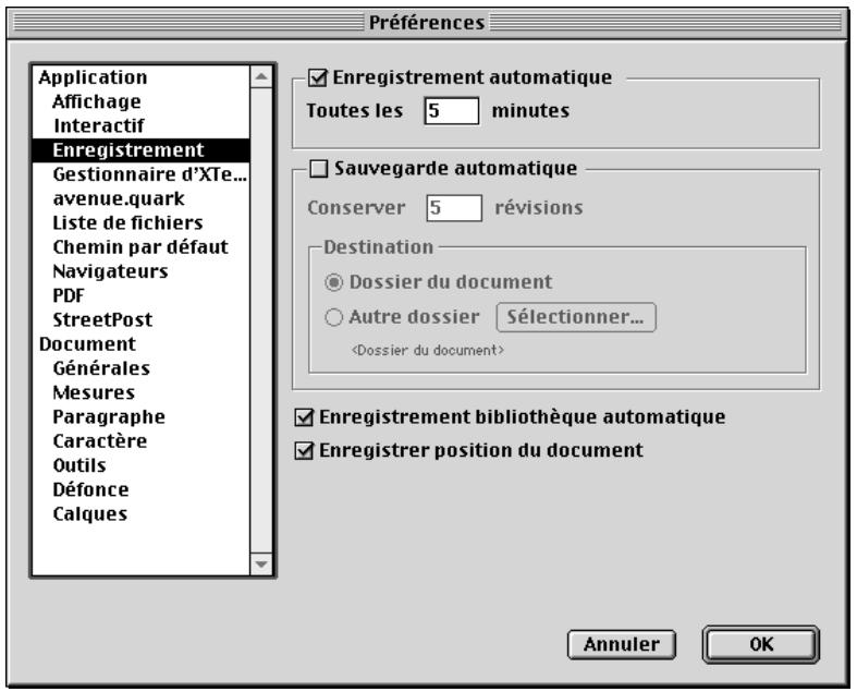 QUARK XPRESS 5 - Cochez la case Enregistrement automatique. - 1