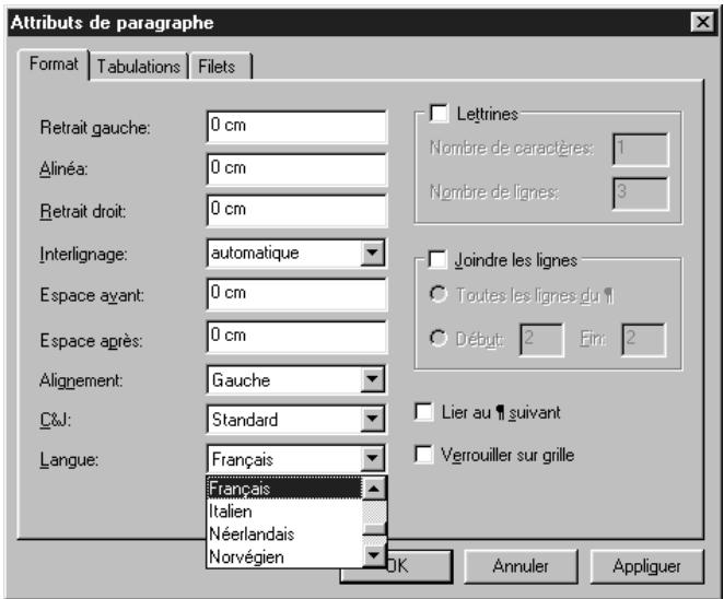 QUARK XPRESS 5 - ATTRIBUTION DE LANGUES AUX PARAGRAPSES - 1