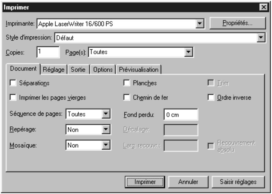 QUARK XPRESS 5 - PARAMÉTRAGE DES CONTROLES DE LA BOITE DE DIALOGUE IMPRIMER - 1