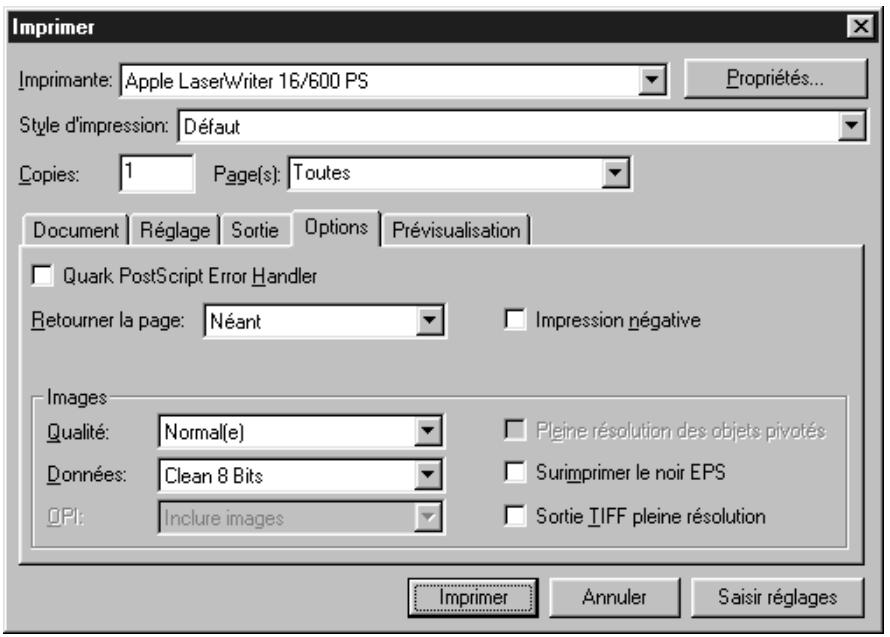 QUARK XPRESS 5 - Choisissez Fichier Imprimer onglet Options. - 1