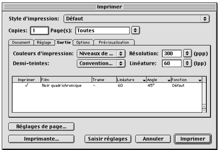 QUARK XPRESS 5 - PARAMÉTRAGE DE LA RUBRIQUE SORTIE (SEPARATION DES COULEURS DÉSACTIVÉE) - 1