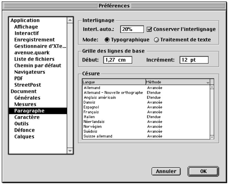 QUARK XPRESS 5 - Définition DES PRÉFÉRENCES RELATIVES À LA CÉSURE DANS UN DOCUMENT - 1