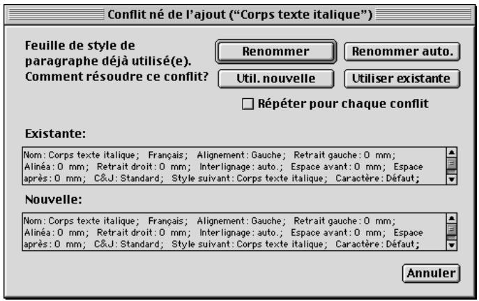QUARK XPRESS 5 - RÉSOLUTION DES CONFLITS DE FEUILLES DE STYLE - 1