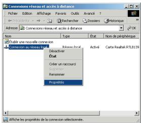 OLITEC SX 500 - Paramétrage du réseau pour PC / windows 2000 PRO - 2