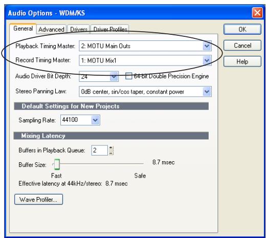 MOTU AUDIO EXPRESS 8PRE - Autres paramètres audio dans SONAR - 1