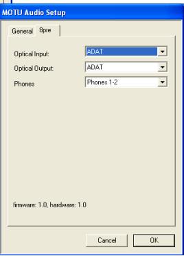 MOTU 8PRE - PARAMÉTRAGE DANS MOTU AUDIO SETUP - 2