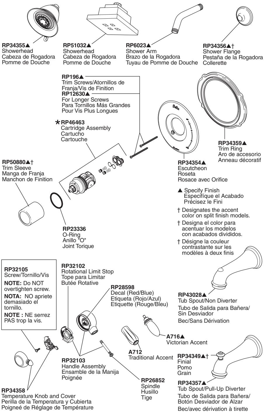 DELTA NEW MONITOR 1300-1400 - T17155,T17255 &amp; T17455 Models / Modelos / Modèles - 1