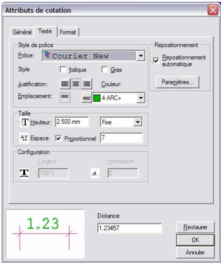 ARC TECHNOLOGY ARC+ 2007 - Attributes de texte (onglet Texte) - 1