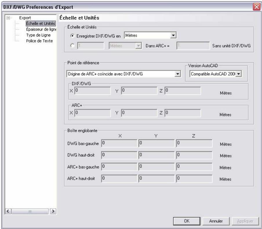 ARC TECHNOLOGY ARC+ 2007 - Paramètres d'exportation - 1