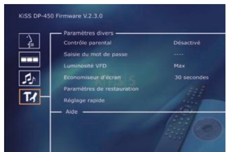 KISS DP-450 - Troisième écran: Paramètres audio - 1
