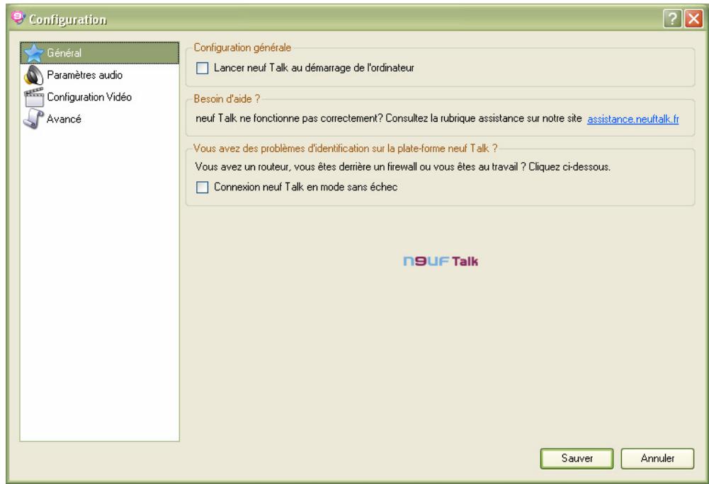 NEUF TELECOM NEUF TALK - Configurer le logiciel : Rubrique « Général » - 2