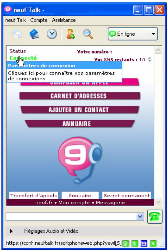 NEUF TELECOM NEUF TALK - Affichage des paramètres de connexion SIP - 1