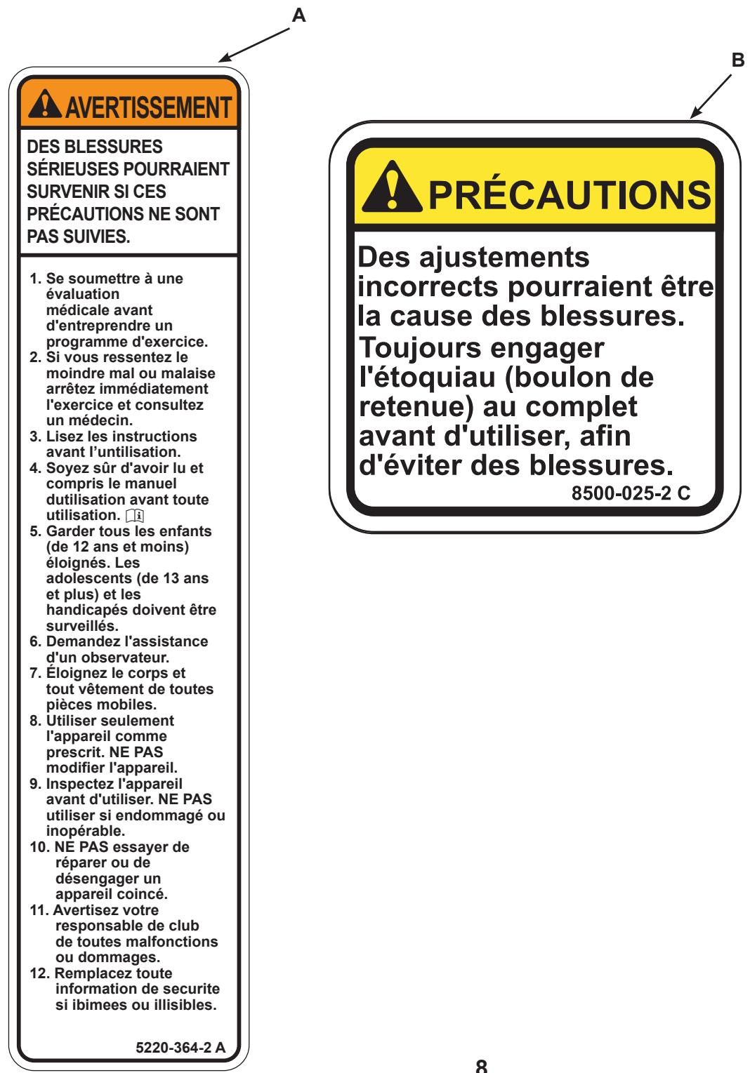 CYBEX INTERNATIONAL 16161 ADJUSTABLE DECLINE BENCH - Avertissements et mises en garde - 1