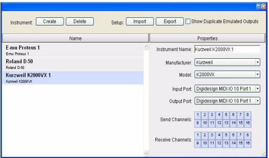 DIGIDESIGN MBOX 2 PRO - Fenêtre MIDI Studio Setup - 1