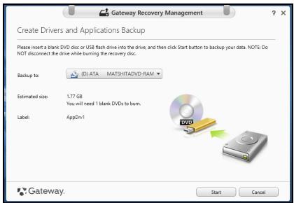 GATEWAY NE51B - Crear una copia de seguridad de aplicaciones y controladores - 3