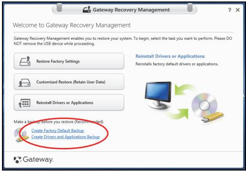 GATEWAY NE51B - CREATING A RECOVERY BACKUP - 1