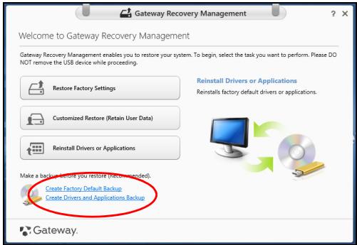 GATEWAY NE51B - Crear una copia de seguridad de aplicaciones y controladores - 1