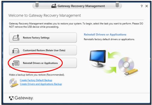 GATEWAY NE51B - Réinstaller les pilotes et les applications - 1