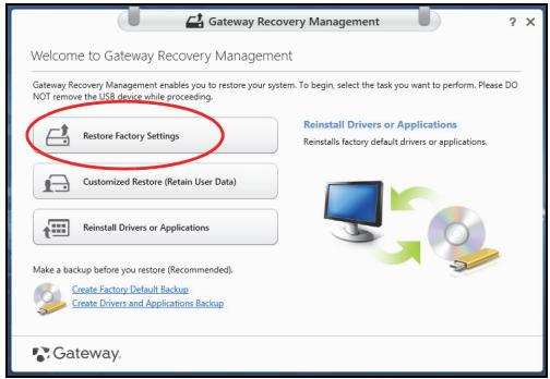 GATEWAY NE51B - Click Restore Factory Settings. - 1