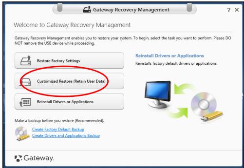GATEWAY NE51B - Klik Pemulihan Disesuaikan (Simpan Data pengguna). - 1