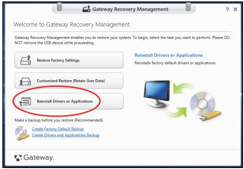 GATEWAY NE51B - Reinstalling drivers and applications - 1