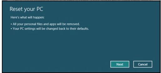 GATEWAY NE51B - Caution: Reset your PC will erase all files on your hard drive. - 1