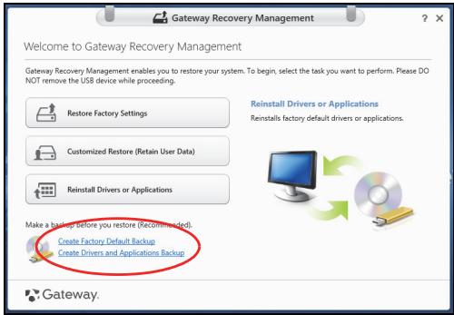 GATEWAY NE56R - CREATING A RECOVERY BACKUP - 1