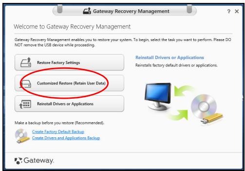 GATEWAY NE56R - Customized Restore (Retain User Data) - 1