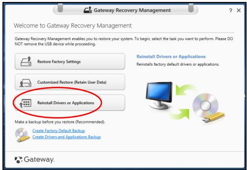 GATEWAY NE56R - 重新安裝驅動程式和應用程式 - 1