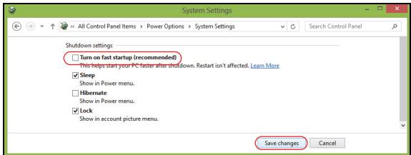 GATEWAY NE56R - Scroll down and disable Turn on fast startup. - 1
