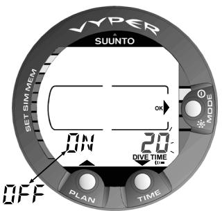 SUNNTO VYPER - Réglage de l'alarme de temps de plongée [2 d ALARM] - 1