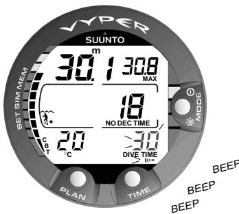 SUNNTO VYPER - Une série continue de «bip» retentit et l'écran s'éclaire pendant 5 secondes quand: - 2