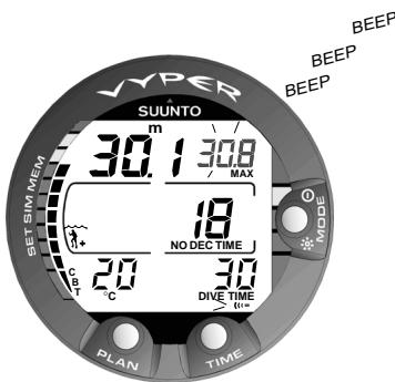 SUNNTO VYPER - Une série continue de «bip» retentit et l'écran s'éclaire pendant 5 secondes quand: - 3