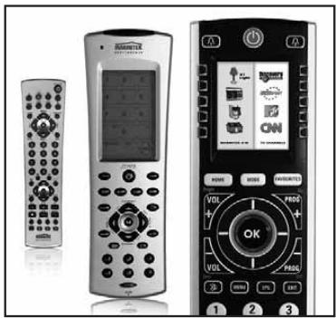 Three remote control devices shown from different angles (no visible text or labels)