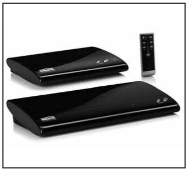 Two black rectangular electronic devices with a remote control unit on the right (no visible text or symbols)