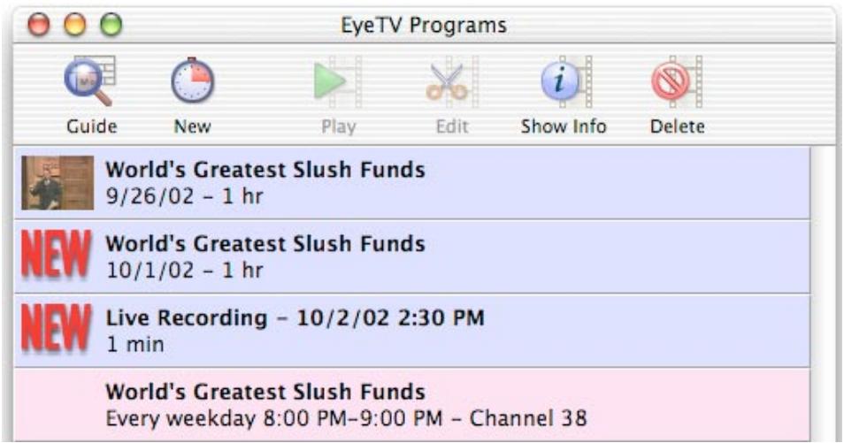 PLEXTOR EYETV - Programmes prévus et enregistrés - 1