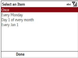 PALMONE TREO 500V - Selecting options in a list - 3