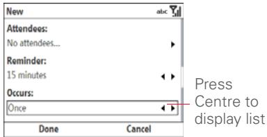 PALMONE TREO 500V - Selecting options in a list - 2