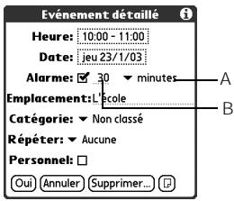 PALMONE TREO 650 - Ajout d'un rappel d'alarme à un événement - 1