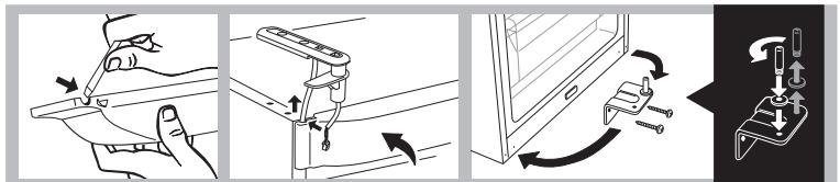 Technical diagram illustrating a step-by-step assembly of a mechanical component with directional arrows indicating motion.