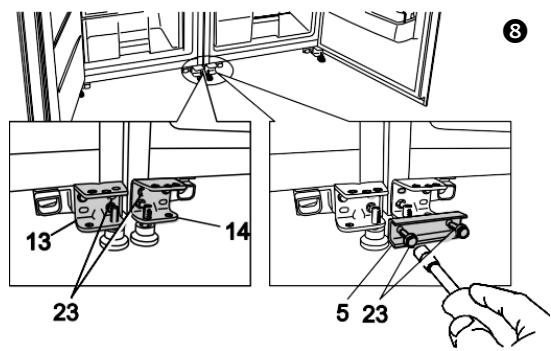 BRANDT BFU662LNW - Door position adjustment when planes A or C of the appliances are not level - 1