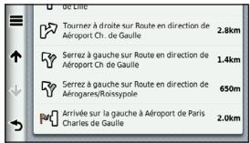 GARMIN DEZL CAM - Affichage de la liste des changements de direction - 1