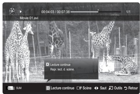 SAMSUNG LE46C654 - Lecture d'un fichier film en continu (reprise de la lecture) - 2