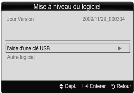 Mise à niveau du logiciel Jour Version 2009/11/29_000334 l'aide d'une clé USB Autre logiciel Dépl. Enterer Retour