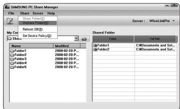 SAMSUNG PN58B650 - Cancelling a Shared Folder - 1