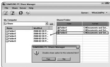 SAMSUNG PN58B650 - Cancelling a Shared Folder - 3
