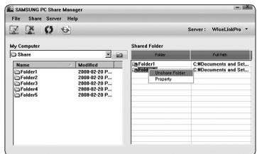 SAMSUNG PN58B650 - Cancelling a Shared Folder - 2