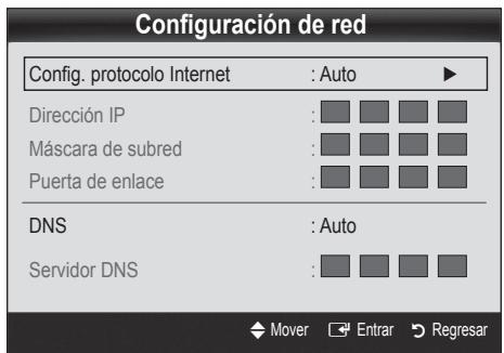 SAMSUNG PN63C7000YF - Configuración automáticaaaa4b73fe2ebf049f.jpg)
Utilisation des touches de couleur dans le mode Port d'attache.
- Rouge (Supprimer): Supprime l'objet fenêtre.
Les objets fenêtre suprimés peuvent être recupérés à partir de l'option Widget Gallery.
- Bleu (Dépl.): Pour déplacer les entrefilts.
Jaune (Done): Quitte le menu Éditer les extraits.
Conecte el teovisor a la red LAN, tal como se indica en la seccion anterior.
Encienda el televisor, pulse el botón MENU del mando a distancia, utilise los botones o para selecciónar Configuración y, a continuación, pulse el botón ENTER
Utilice los botones o para selectionar Red en el menu Configuracion y, a continuacion, pulse el boton ENTER Aparece la pantalla de la red. - 2